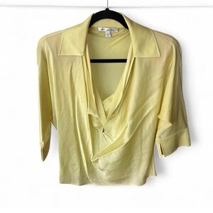 Vintage St. John yellow silk cowl neck blouse with gold charm size 4